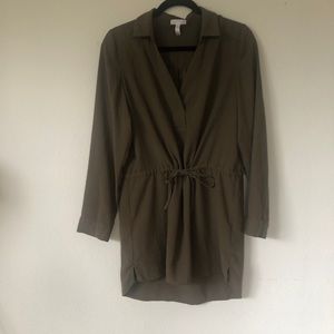 Leith tie waist tunic collared shirt dress M green